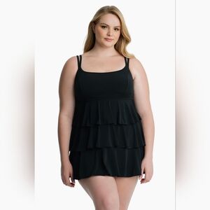 Longitude Long Torso Triple Tier Ruffle Boho Swim Dress Plus Size 20 Nwt